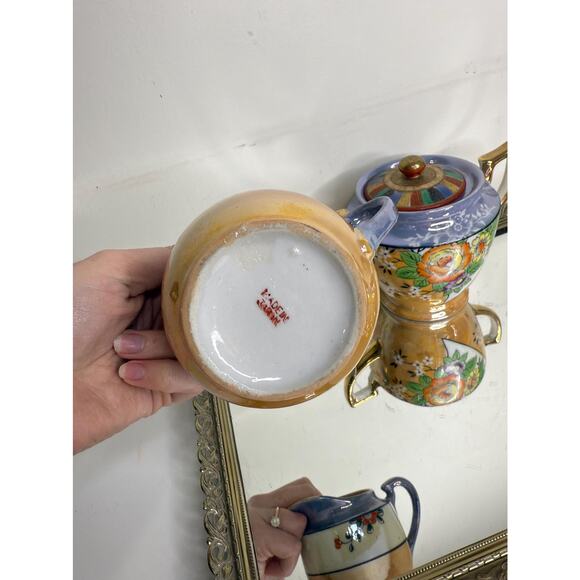 Lusterware Kitchen Set Sugar Creamer Painted Ethnic Asian Japanese Iridescent - Picture 6 of 10